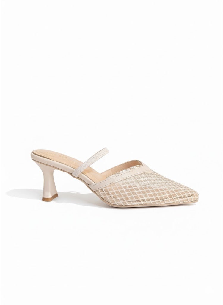 لايف ستيلاش  أحذية بكعب متوسط من القماش مع مرونة F-603 - ابيض - Image 3